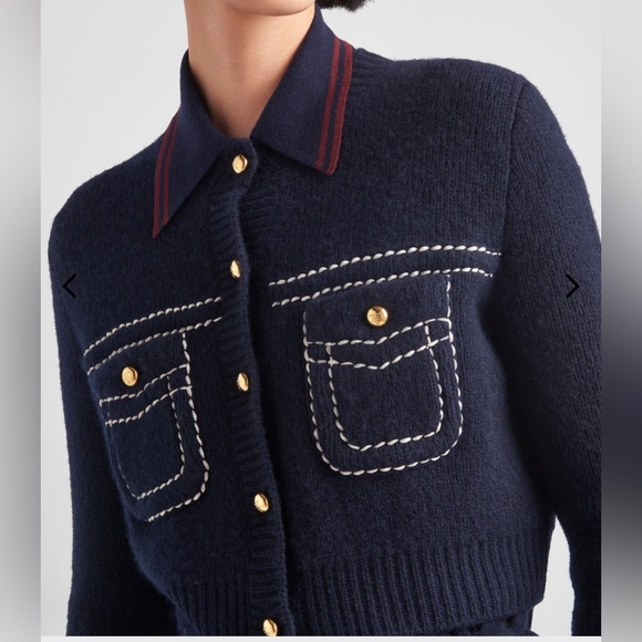 NWT Prada 100% Cashmere Long Sleeve Gold Button Sweater - Picture 3 of 13